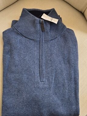 Brand New Blue J Crew Cotton Quarter Zip Men's Sweater Size Large